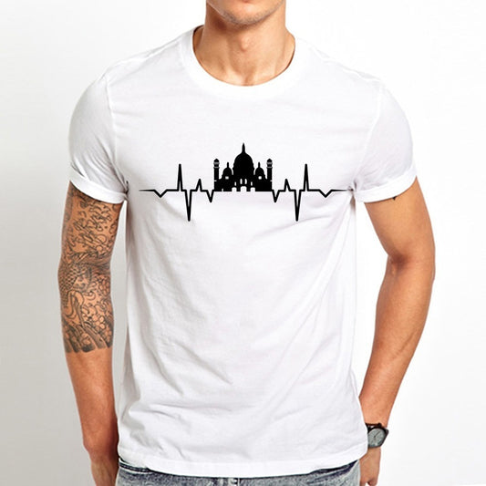 Mosque heartbeat cool tshirt men summer new white casual short sleeve unisex t shirt Islamic Muslims Ramadan t-shirt