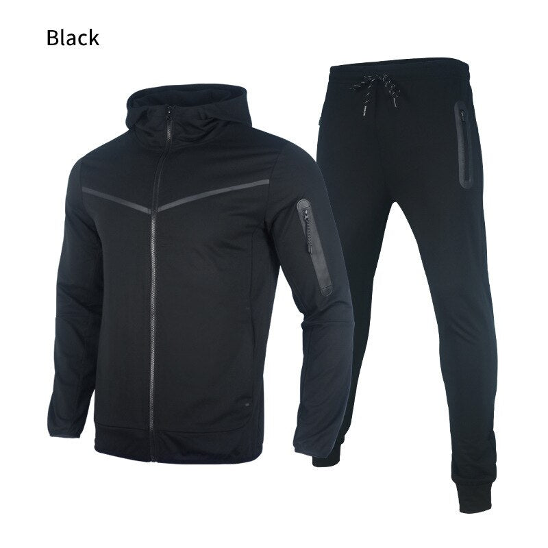 New Brand Men's Sports Suits Jackets Zip Hoodie and Pants Fashion Splicing Cotton Stretch Workout Clothes Premium Mens Wear