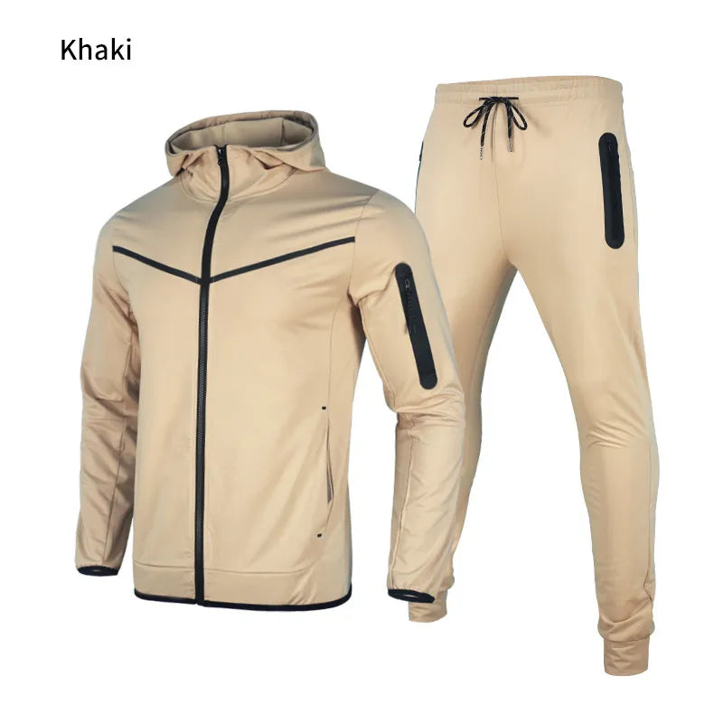 New Brand Men's Sports Suits Jackets Zip Hoodie and Pants Fashion Splicing Cotton Stretch Workout Clothes Premium Mens Wear